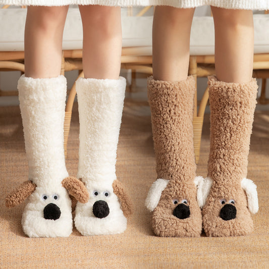 Plüschsocken mit Hundedesign – Warm & rutschfest