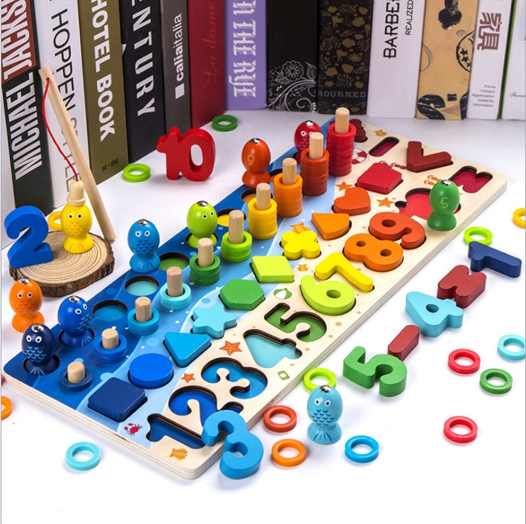 Buntes Lernpuzzle mit Buchstaben und Zahlen